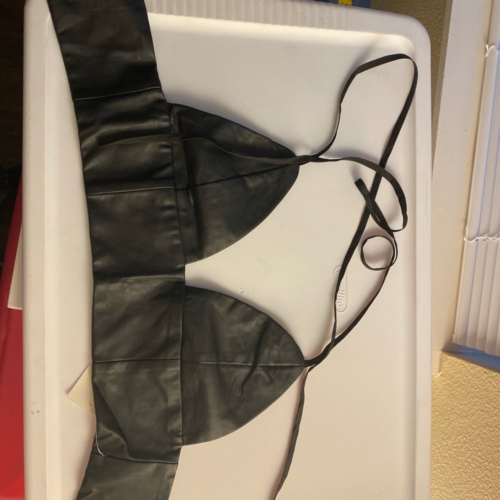 Black leather crop top